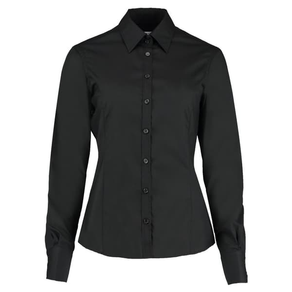 Kustom Kit Skräddarsydd långärmad affärsblus för dam och dam Black 10 UK