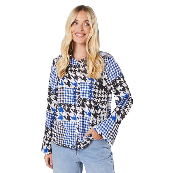 Principles Dam/Lady Dogtooth Petite skjorta med krage Monochrome 18 UK