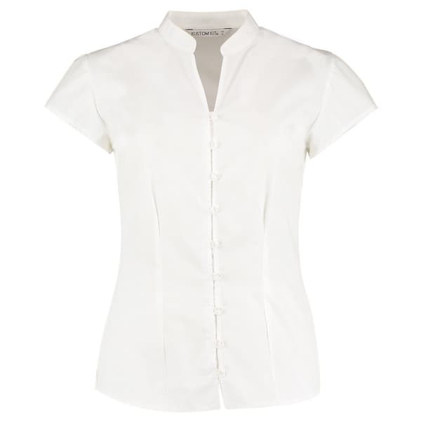 Kustom Kit Womens/Ladies Continental Capped Sleeved Blouse White 14 UK