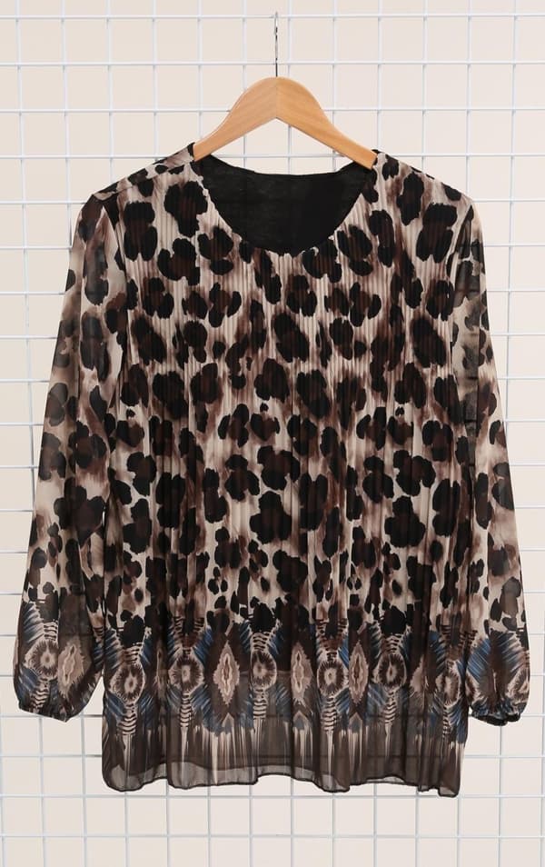 Chana - Blus H275 Djurmönstrad Mörkbeige One Size