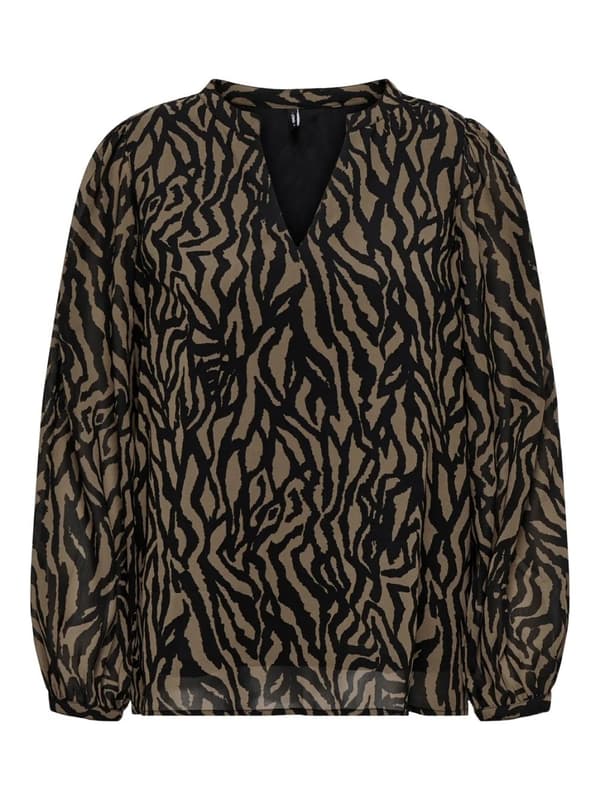 Only - onlStar LS V-neck Top Graphic Structure Print