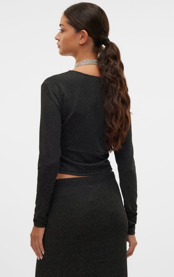 Vero Moda - vmKanva LS Glitter Short V-neck Top