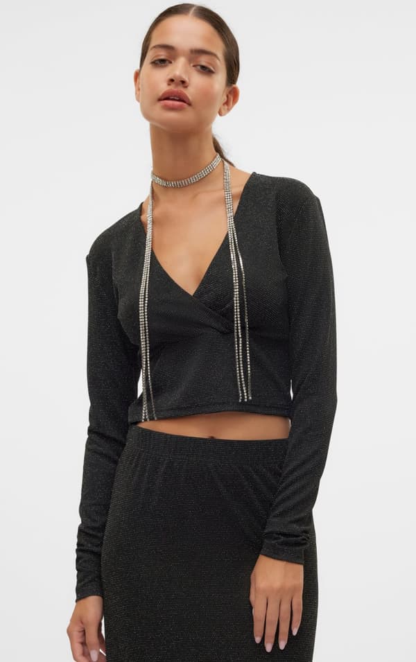 Vero Moda - vmKanva LS Glitter Short V-neck Top