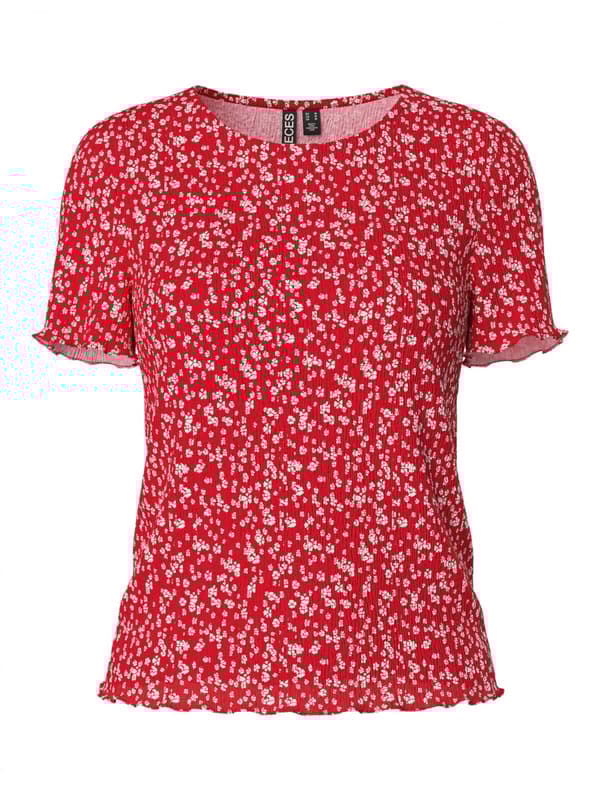 Pieces - pcFlora SS O-neck Top Röd XL