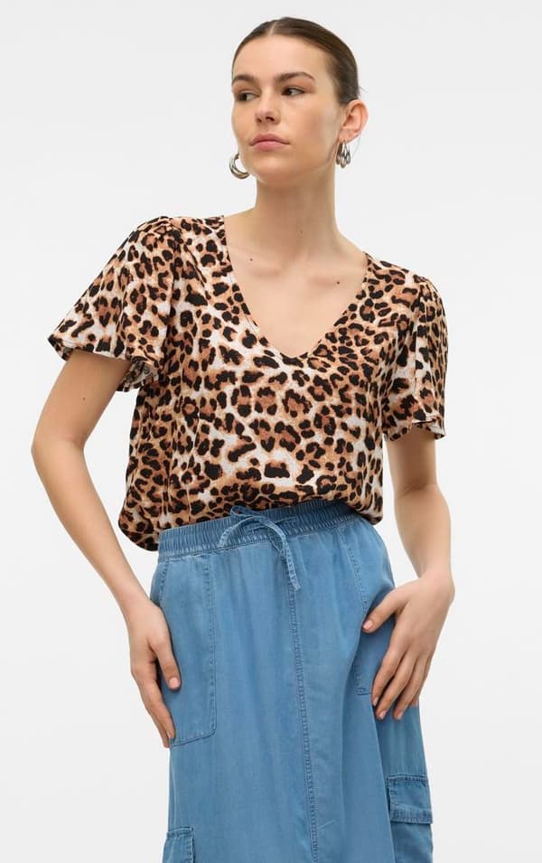 Vero Moda - vmEasy Joy V-neck SS Blouse Leo Print