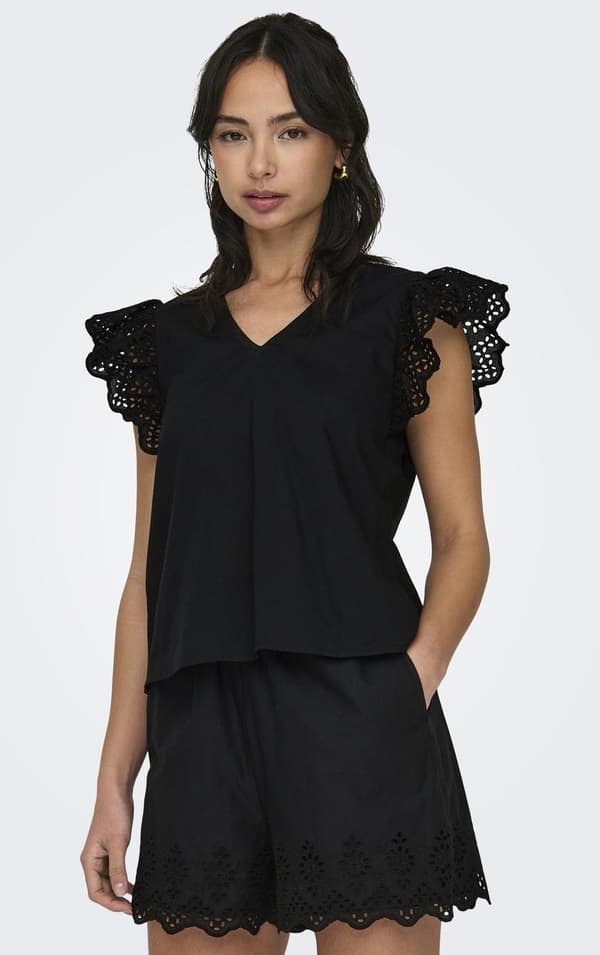 Only - onlLou Emb SS Frill Top