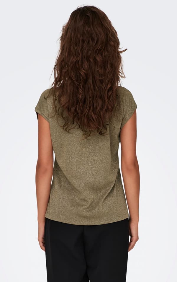 Only - onlSilvery SS V neck Lurex Top