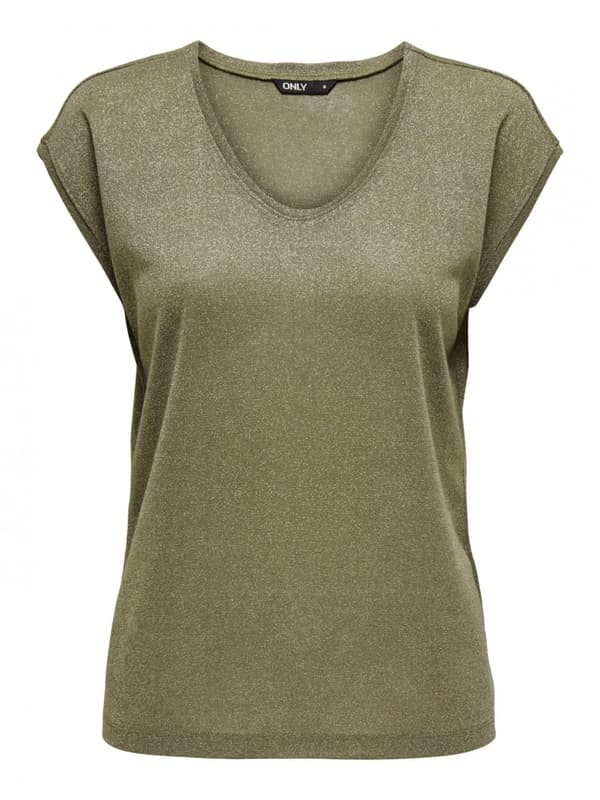 Only - onlSilvery SS V neck Lurex Top
