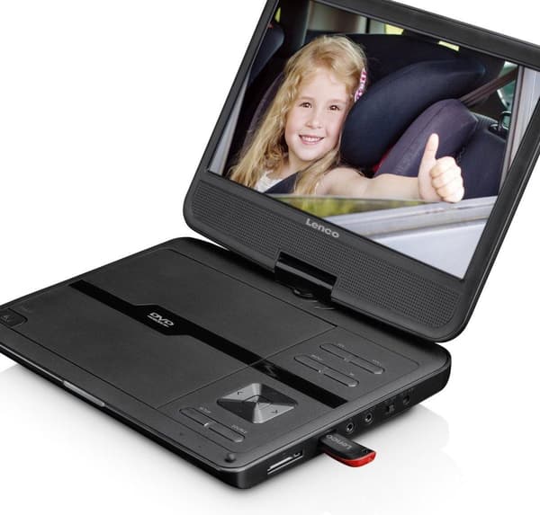 Lenco DVP-1010BK - Bærbar 10" DVD-afspiller med USB-hovedtelefonhængende beslag