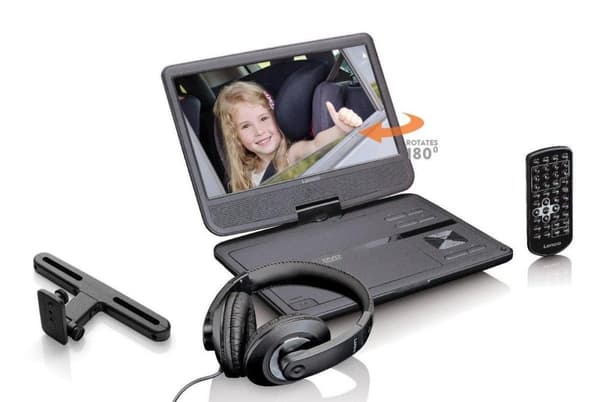 Lenco DVP-1010BK - Bærbar 10" DVD-afspiller med USB-hovedtelefonhængende beslag