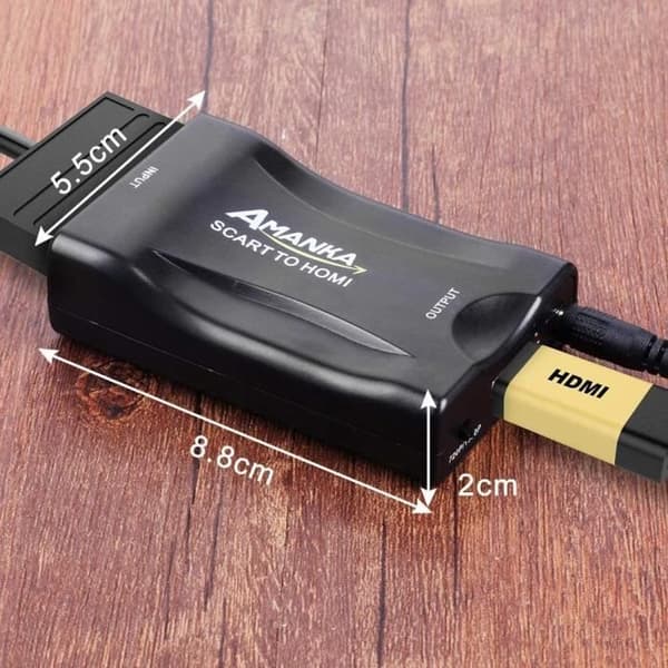 AMANKA SCART till HDMI-omvandlare, SCART till HDMI-adapter kompatibel 1080P 60HZ HD-videoljudadapter för projektor P
