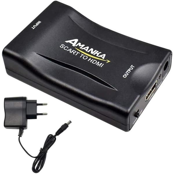 AMANKA SCART till HDMI-omvandlare, SCART till HDMI-adapter kompatibel 1080P 60HZ HD-videoljudadapter för projektor P