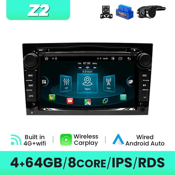 Auton DVD-soitin, langaton yhteys, Android 12 -yhteensopivuus, 16GB DVR OBD Cam-B