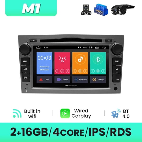 Auton DVD-soitin, langaton yhteys, Android 12 -yhteensopivuus, 16GB DVR OBD Cam-B