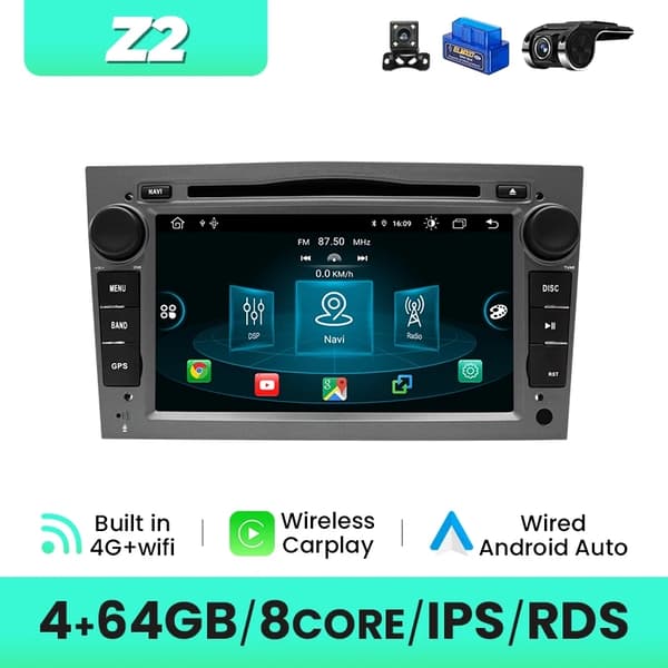 Auton DVD-soitin, langaton yhteys, Android 12 -yhteensopivuus, 16GB DVR OBD Cam-B