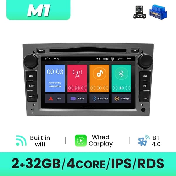 Auton DVD-soitin, langaton yhteys, Android 12 -yhteensopivuus, 16GB DVR OBD Cam-B