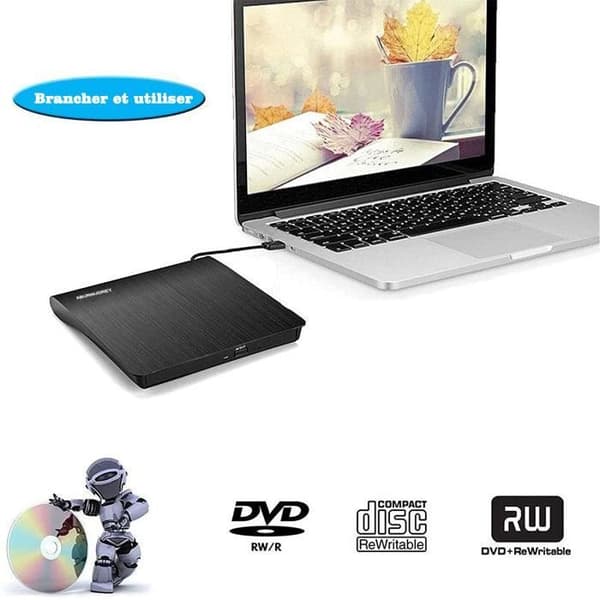 Extern CD/DVD-läsare - AUDBURN - USB 3.0 - DVD-brännare - Bärbar inspelare - Svart