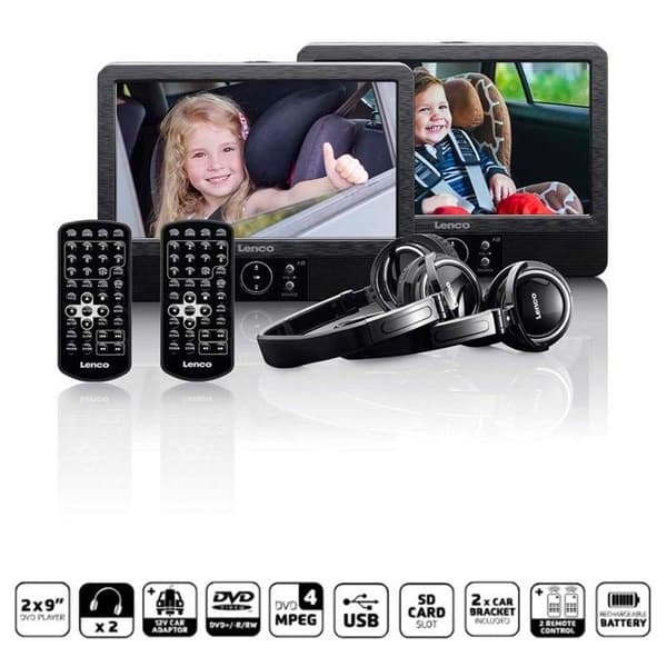 Lenco DVP-939 9-tums bärbar DVD-spelare med 12V automatisk anslutningskabel
