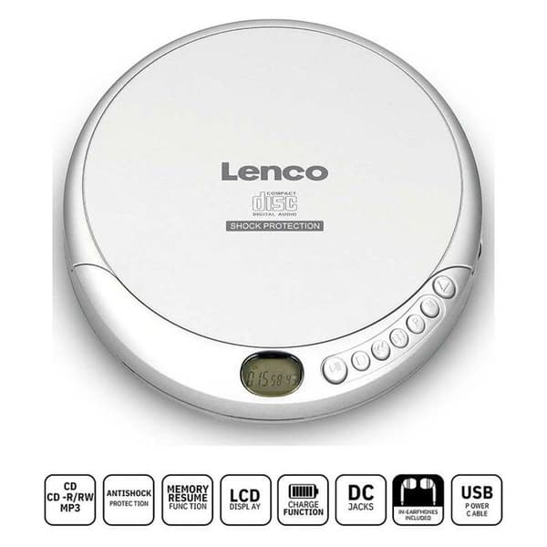 Bärbar CD-spelare - Lenco - CD-201 - Silver - Laddningsfunktion - CD/MP3-format