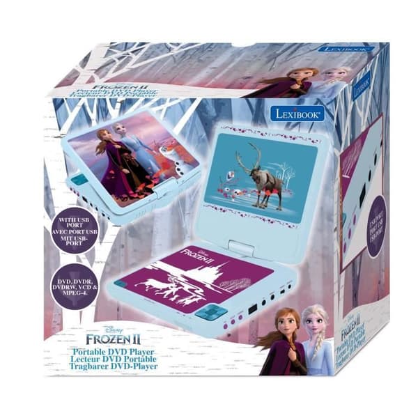 Bärbar DVD-spelare med 7" roterande skärm och USB-port, Frozen hörlurar