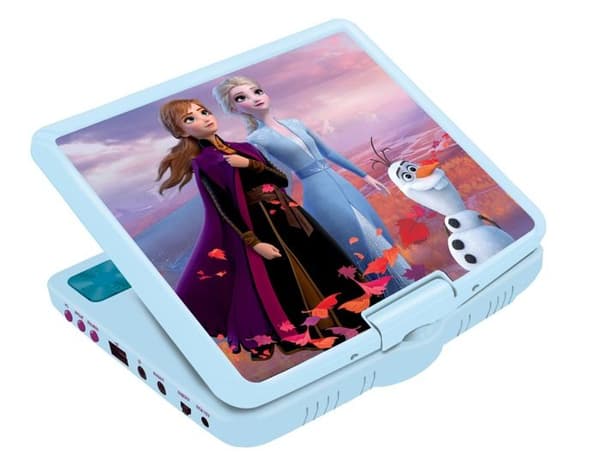 Bärbar DVD-spelare med 7" roterande skärm och USB-port, Frozen hörlurar