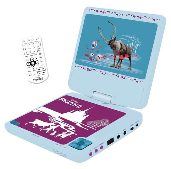 Bärbar DVD-spelare med 7" roterande skärm och USB-port, Frozen hörlurar