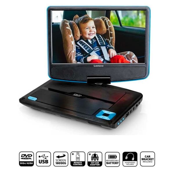Lenco DVP-910 - Bärbar DVD-spelare - 22,9 cm (9") - TFT - MPEG1, MPEG2, MPEG4 - Batteri
