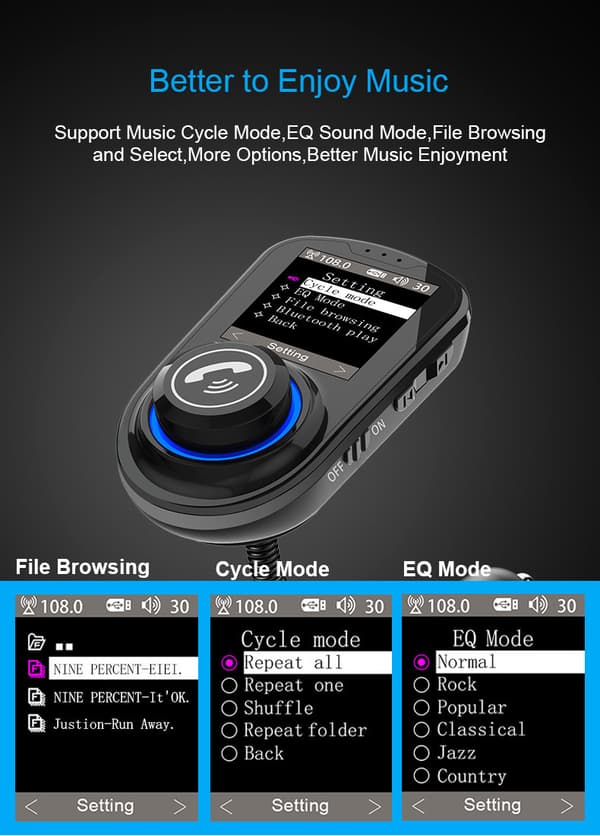 INF Bluetooth-sovitin autoon - FM-lähetin - autolaturi