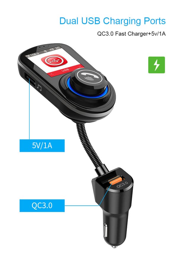 INF Bluetooth-sovitin autoon - FM-lähetin - autolaturi