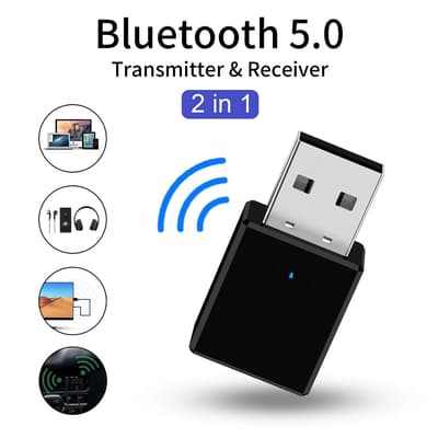 Bluetooth 5.0 Sändare/Mottagar Adapter AUX 3.5mm, svart