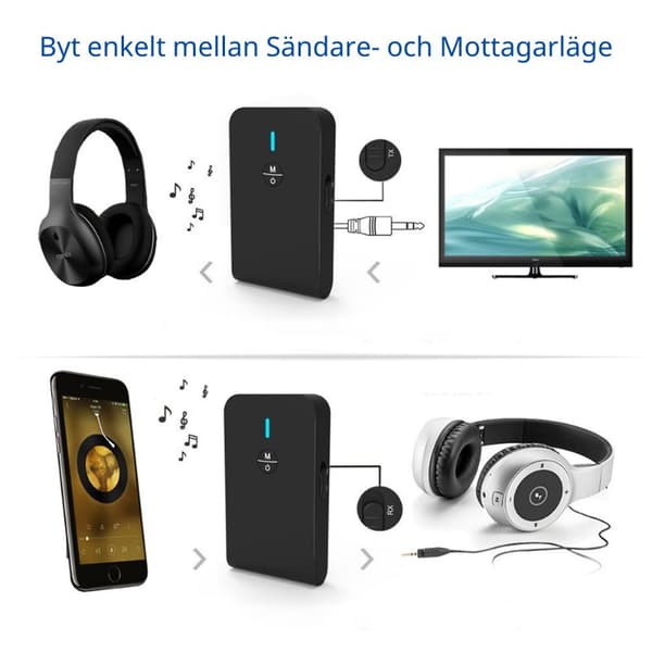 Langaton Bluetooth-Lähetin ja -Vastaanotin 2 in 1 Musta