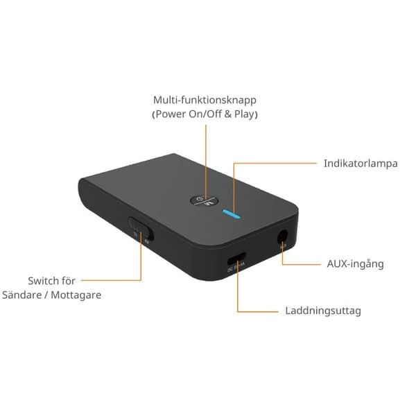 Langaton Bluetooth-Lähetin ja -Vastaanotin 2 in 1 Musta
