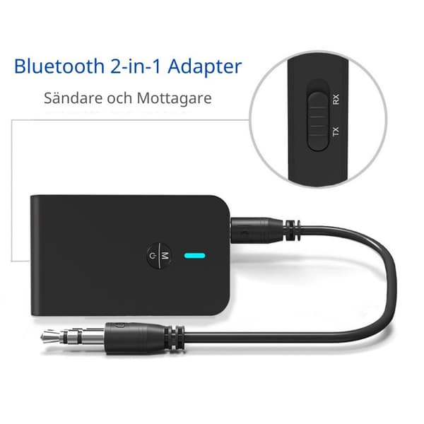 2 in 1 Bluetooth Trådlös Sändare och Mottagare Svart