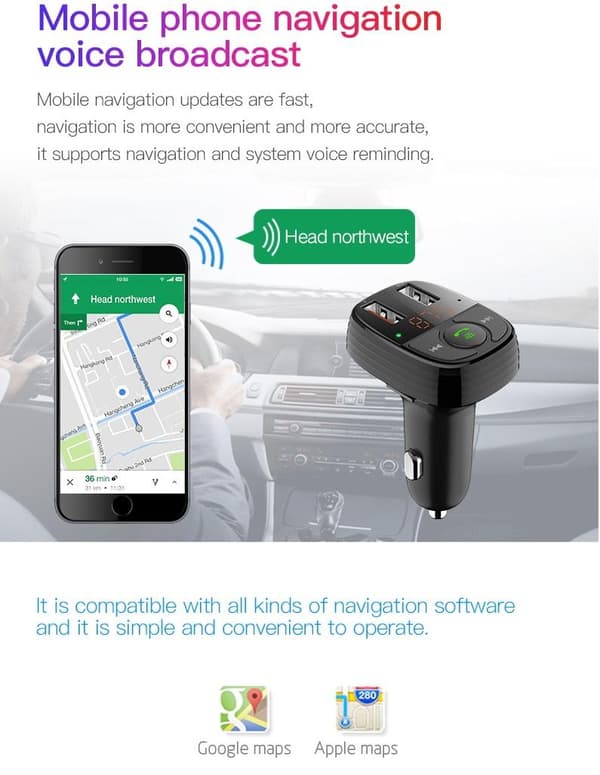 Baseus Bluetooth FM Sändare T-Typ MP3 Billaddare