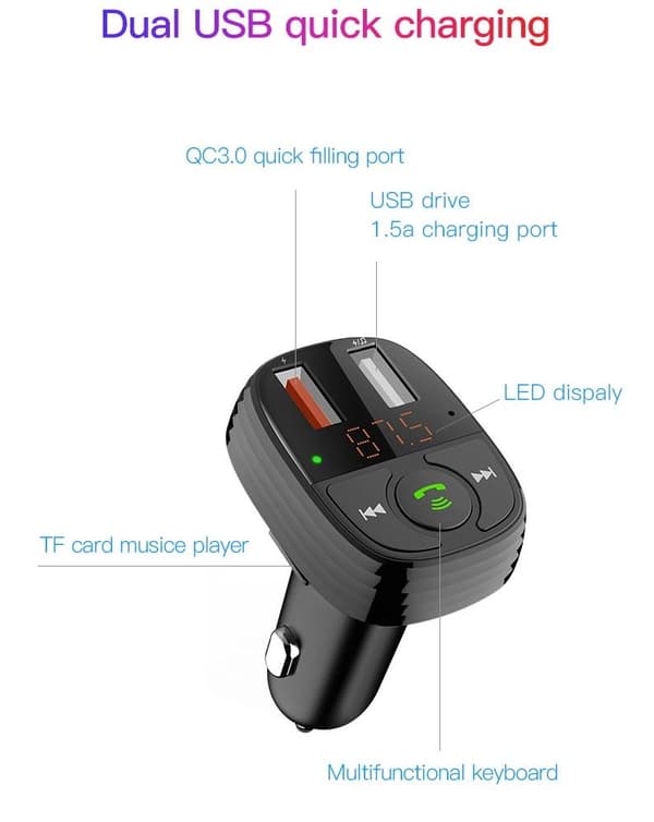 Baseus Bluetooth FM Sändare T-Typ MP3 Billaddare