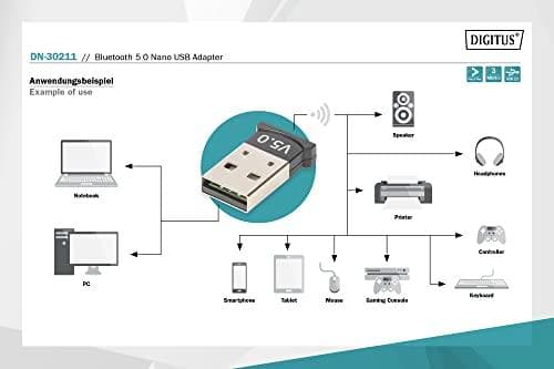 Digitus Bluetooth 5.0 Nano USB Adapter - Trådløs - USB - Bluetooth - 3 Mbit/s - Sort (DN-30211)