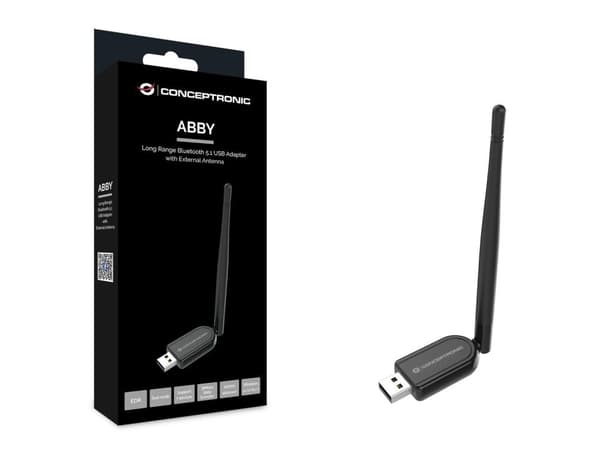 Conceptronic ABBY USB Bluetooth 5.1-adapter med extern antenn och lång räckvidd (ABBY07B)