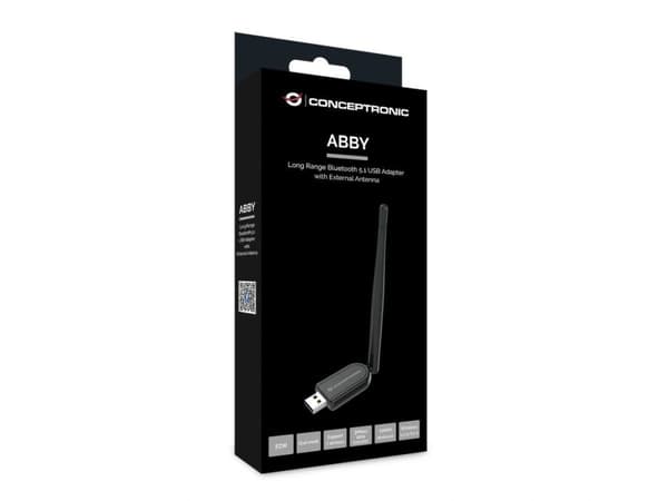 Conceptronic ABBY USB Bluetooth 5.1-adapter med extern antenn och lång räckvidd (ABBY07B)