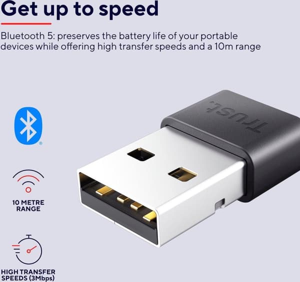 Trust Myna - Nätverksadapter - USB - Bluetooth 5.0 - Svart