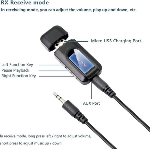 INF 2-in-1 Bluetooth-äänilähetin/vastaanotin Bluetooth-sovitin 5.0 Musta