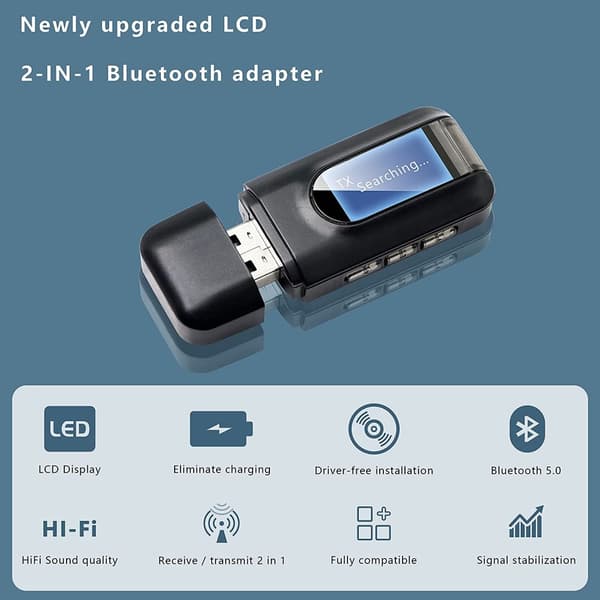 INF 2-in-1 Bluetooth-äänilähetin/vastaanotin Bluetooth-sovitin 5.0 Musta