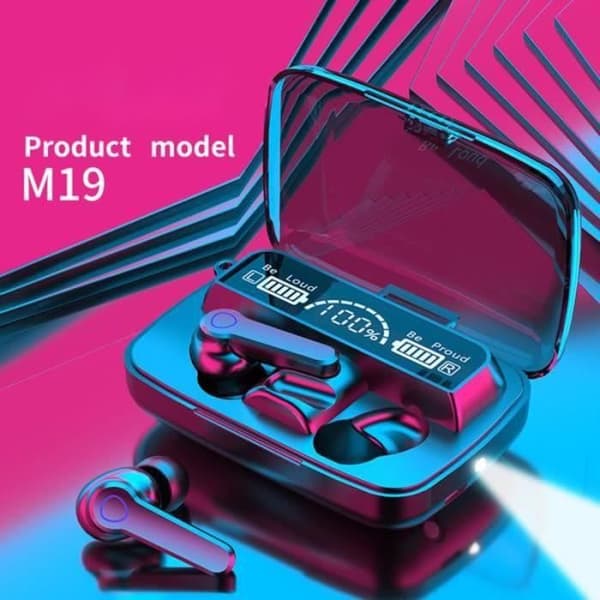 YF23021-m19 Bluetooth Headset 5.1 LED Power Display Brusreducering Touch Magnetic Induction Sports Earbuds