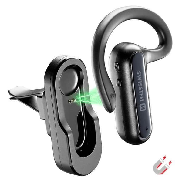 Swissten Dock hörsnäcka Bluetooth-headset, magnetiskt laddningsställ ingår