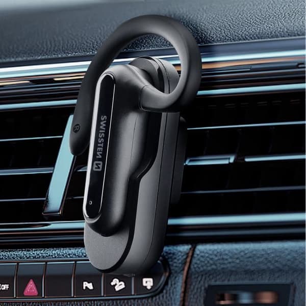 Swissten Dock hörsnäcka Bluetooth-headset, magnetiskt laddningsställ ingår
