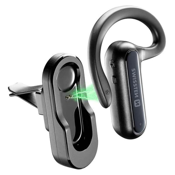 Swissten Dock hörsnäcka Bluetooth-headset, magnetiskt laddningsställ ingår
