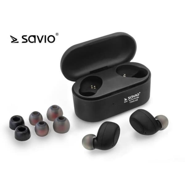 Trådlösa hörlurar - SAVIO - TWS-04 - Grafit svart - In-ear - Aktiv brusreducering