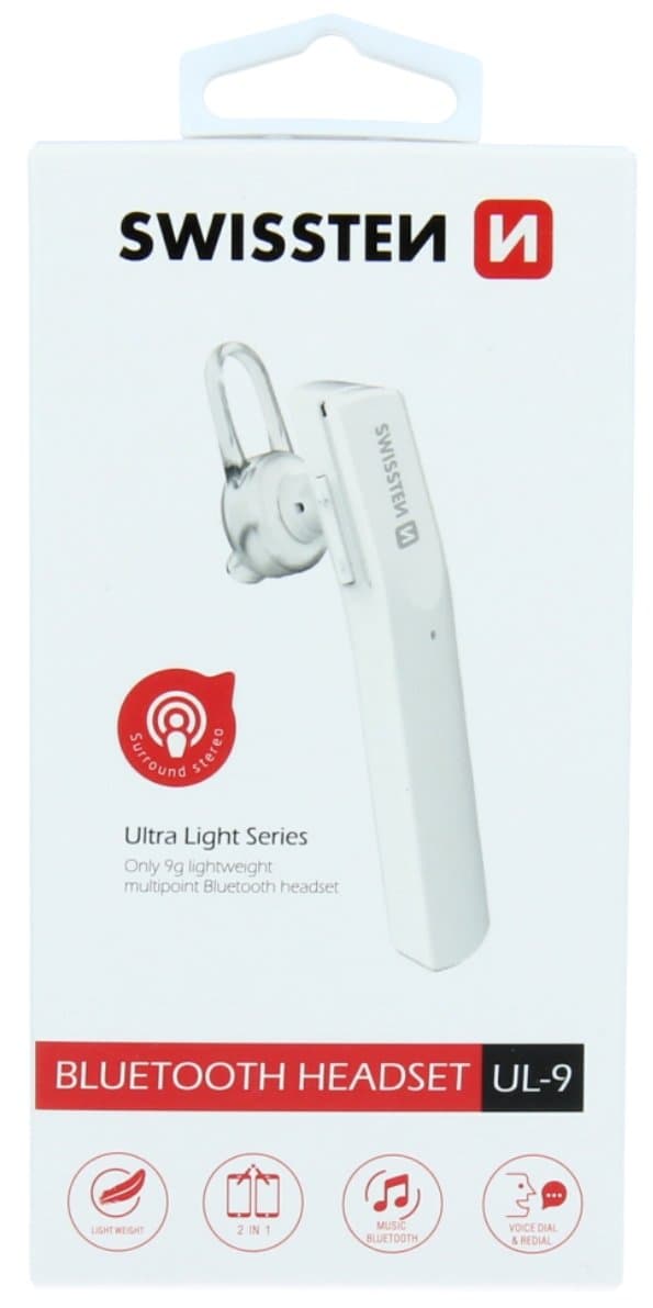 Swissten Bluetooth Headset Ultra Light Ul-9 Bílý