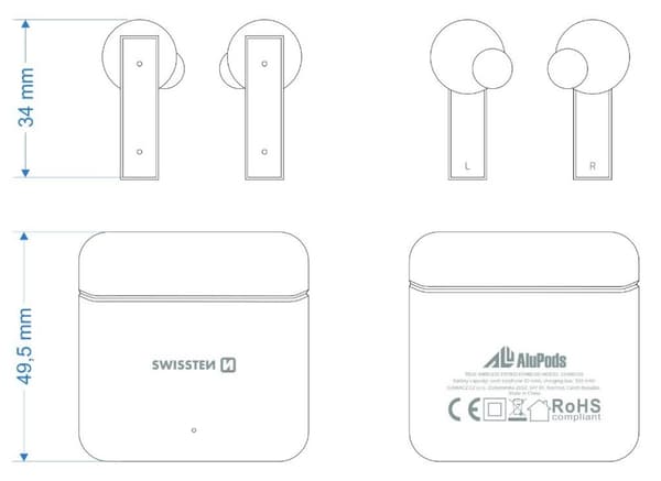 Swissten ALUPODS PRO TWS Bluetooth Stereo Earbuds with Microphone