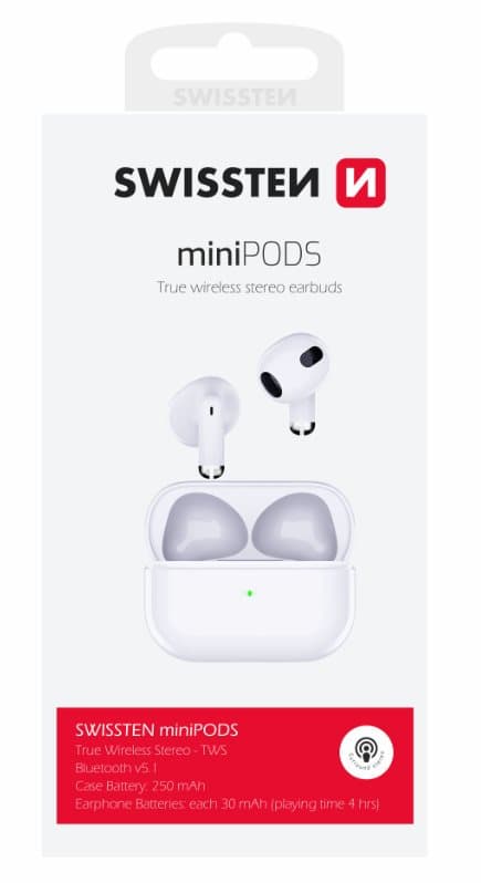 Swissten bluetooth tws sluchátka minipods bílá