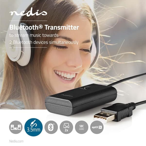 Bluetooth®-sändare | Anslutningsingång: 1x 3.5 mm | AptX ™ Low latency / AptX™ / SBC | Up to 2 Devices | Svart